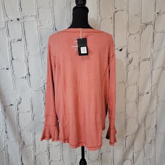 PEACH Button Rounded Hem Long Flare Sleeve Stretch Soft Ribbed Scoop Neck 3X NWT - Picture 5 of 7